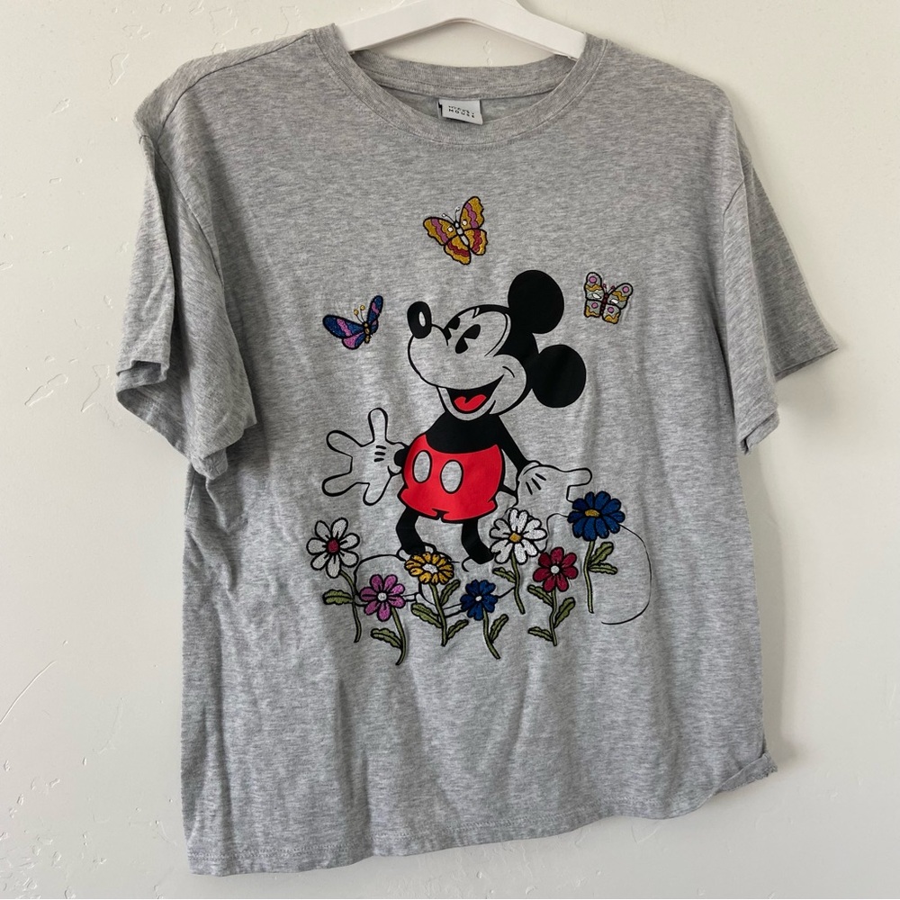 Disney Mickey Mouse Embroidered Flower T Shirt